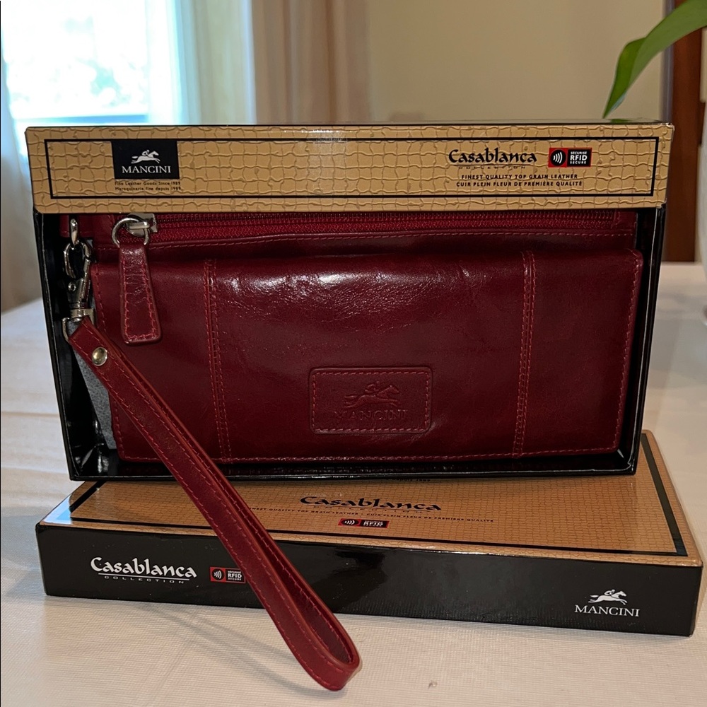 Mancini Red Leather Wristlet